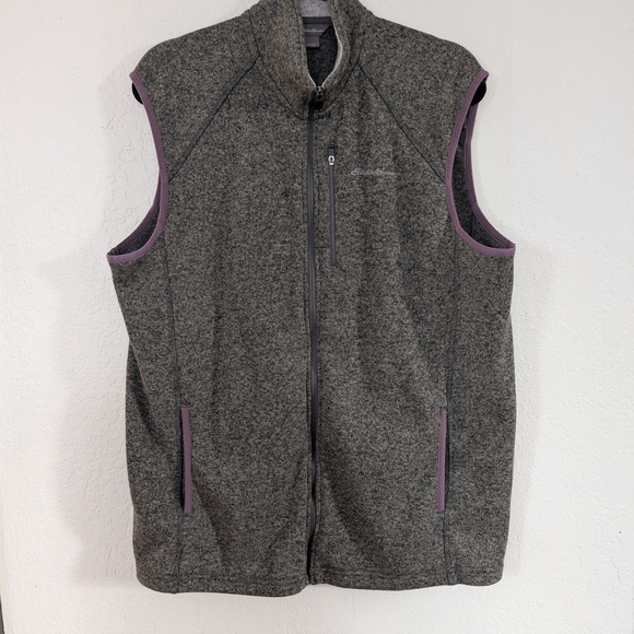 Eddie Bauer Other - Eddie Bauer Fleece Lined Heather Grey Men's Zip Up Vest SZ L Outdoors Hiking